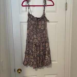 Vici Gray Floral Ruffle Dress